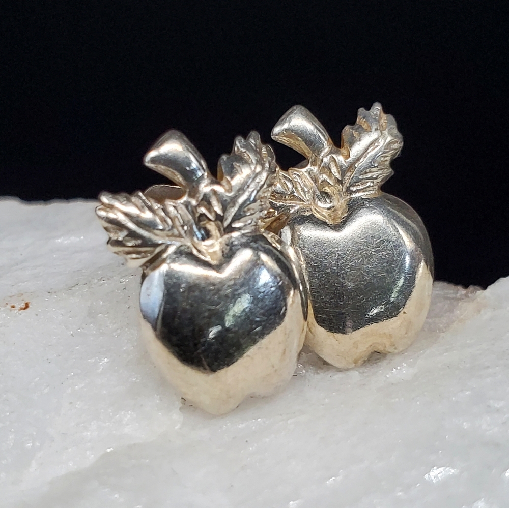 Sterling Silver 925 Earrings Apple Lightweight Silver Studs Petitte Minimalist